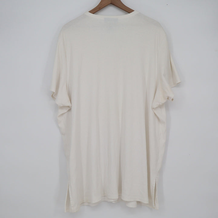 Venezia Jeans Cream Ribbed Button Front Short Sleeve Top Plus Size 26/28 V-Neck