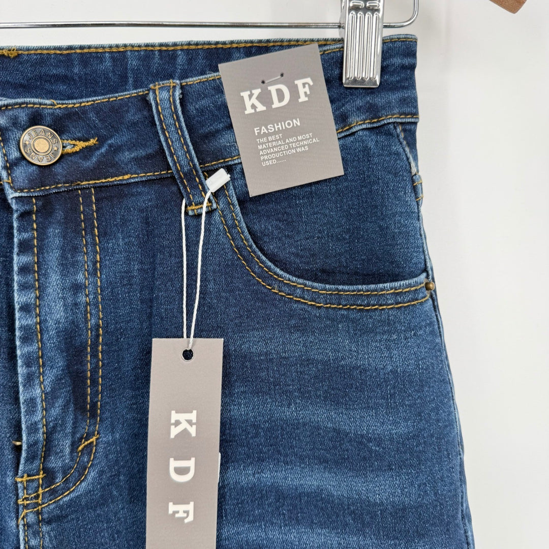 KDF Fashion Women's Size 4 Dark Wash Straight Leg Jeans Distressed