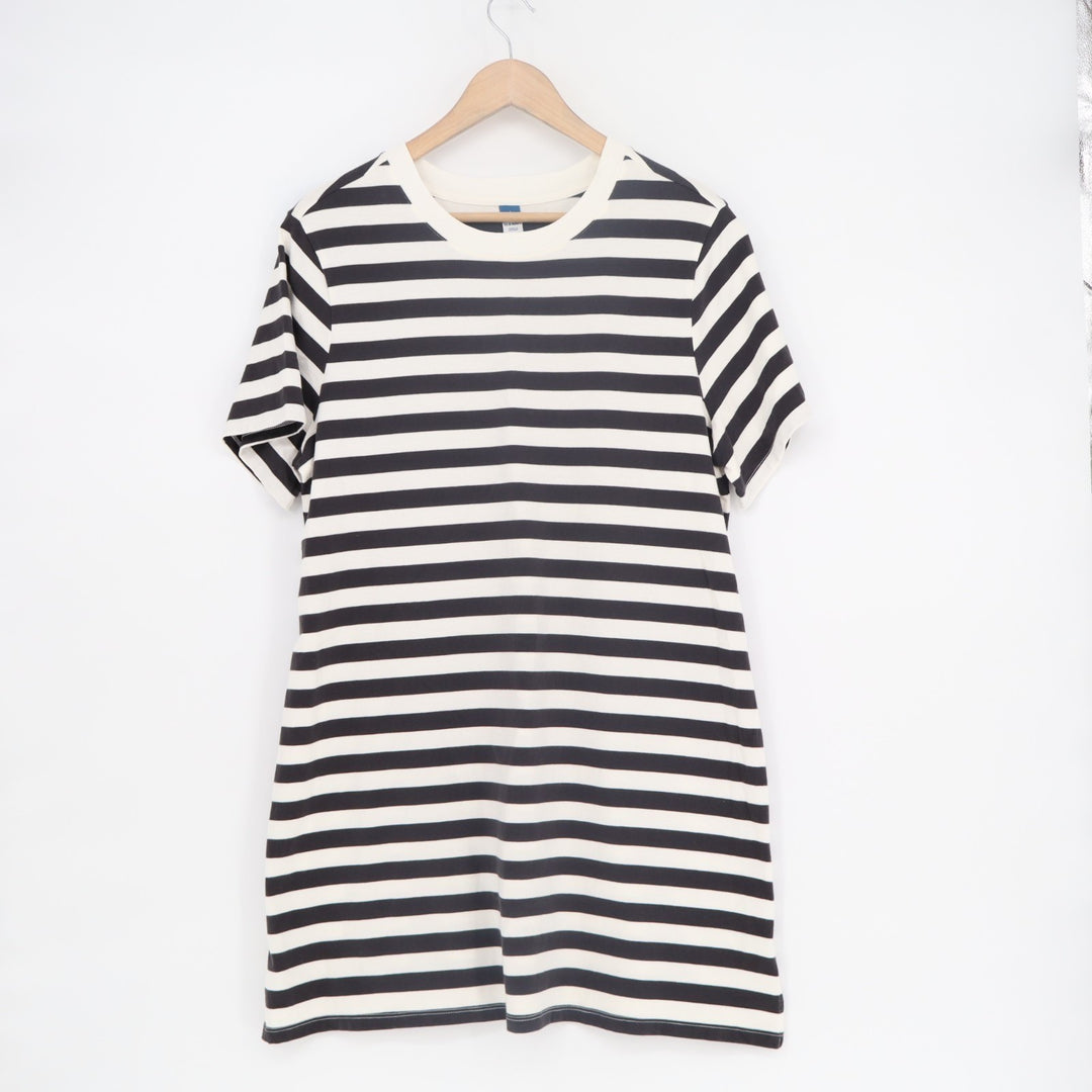 Old Navy T-Shirt Dress Womens Large Petite White Black Striped Cotton Round Neck