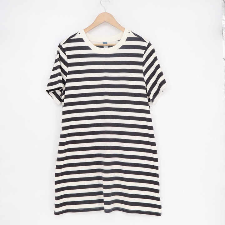 Old Navy T-Shirt Dress Womens Large Petite White Black Striped Cotton Round Neck