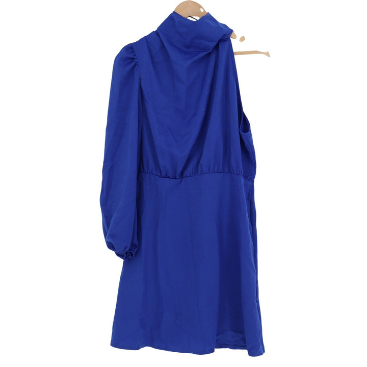 SHEIN Royal Blue One Shoulder Mock Neck Puff Sleeve Mini Dress Large
