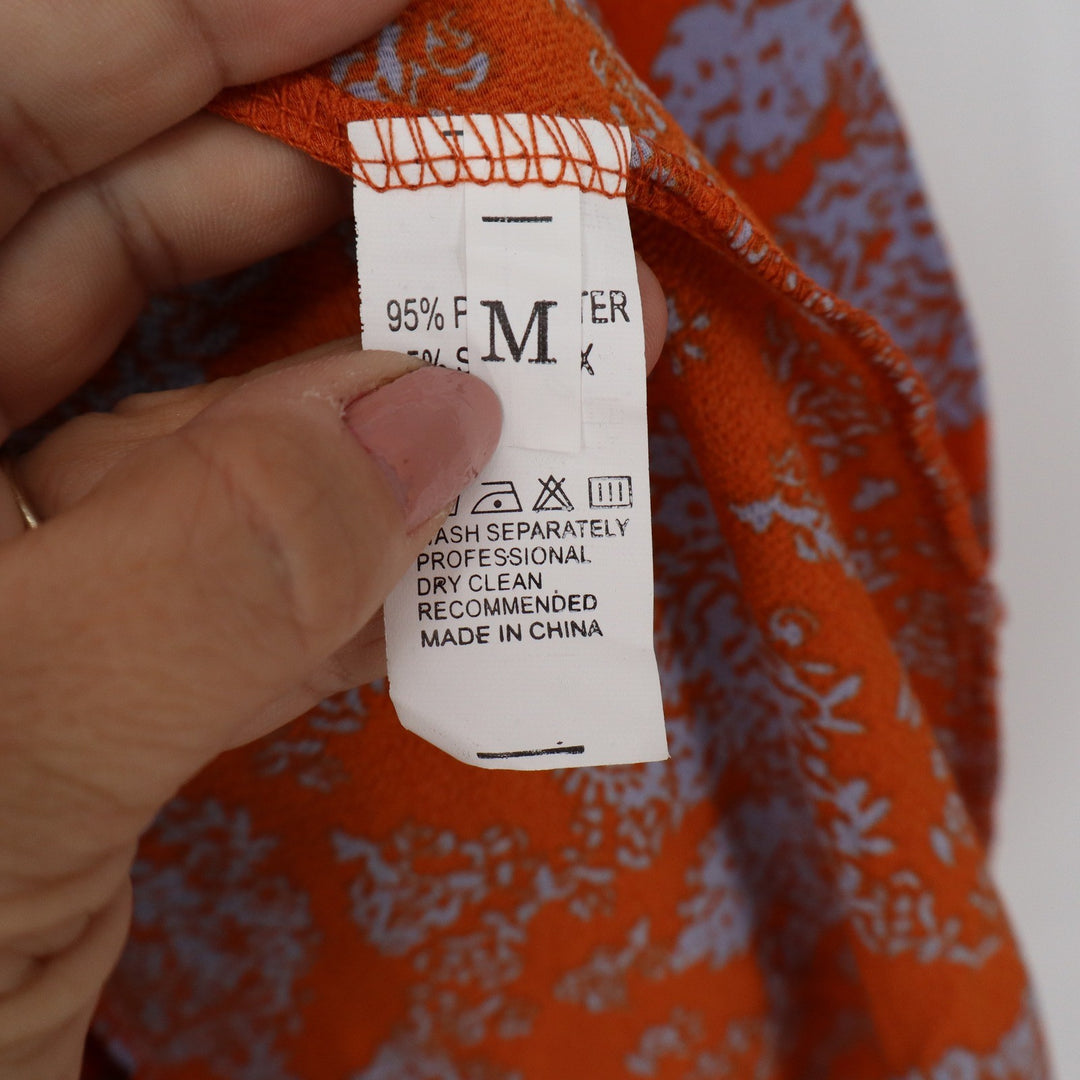 Unbranded Orange Blue Floral Long Sleeve Ruffle Romper V-Neck Size M