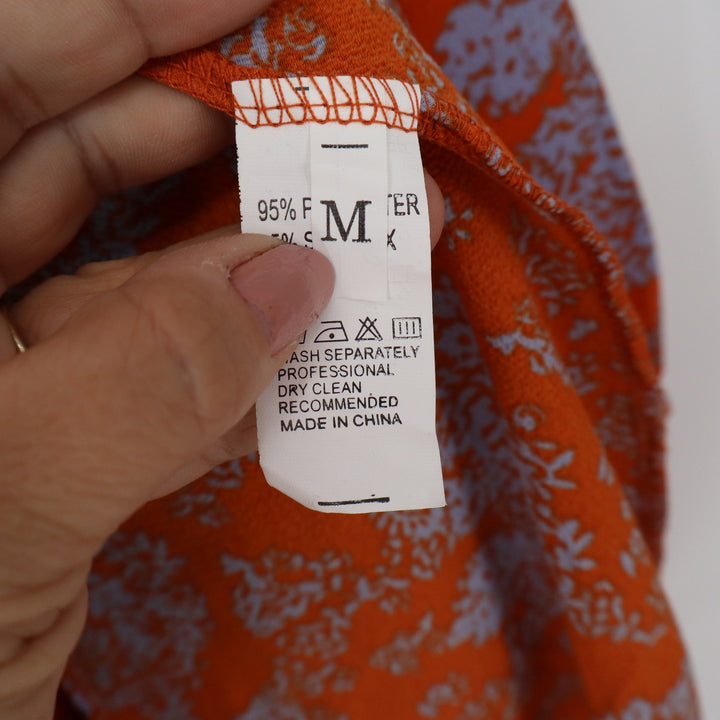 Unbranded Orange Blue Floral Long Sleeve Ruffle Romper V-Neck Size M