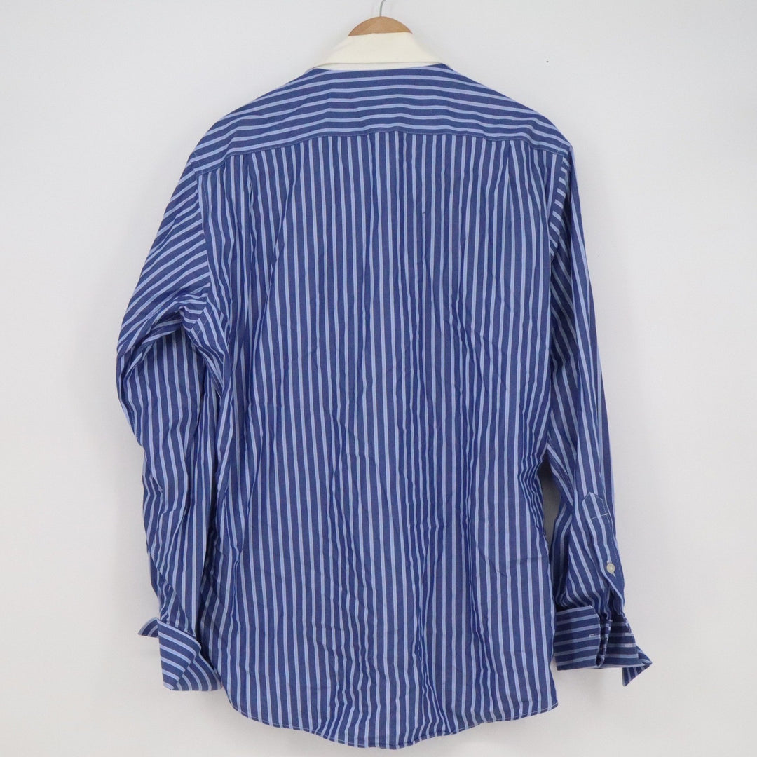 Club Room Mens Regular Fit Striped Dress Shirt Blue White Contrast 16 34/35