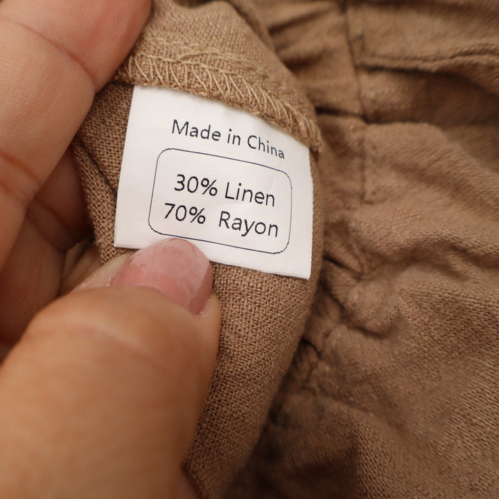 Tarse Womens Small Tan Linen Blend Harem Cargo Pants Elastic Waist Cropped Boho