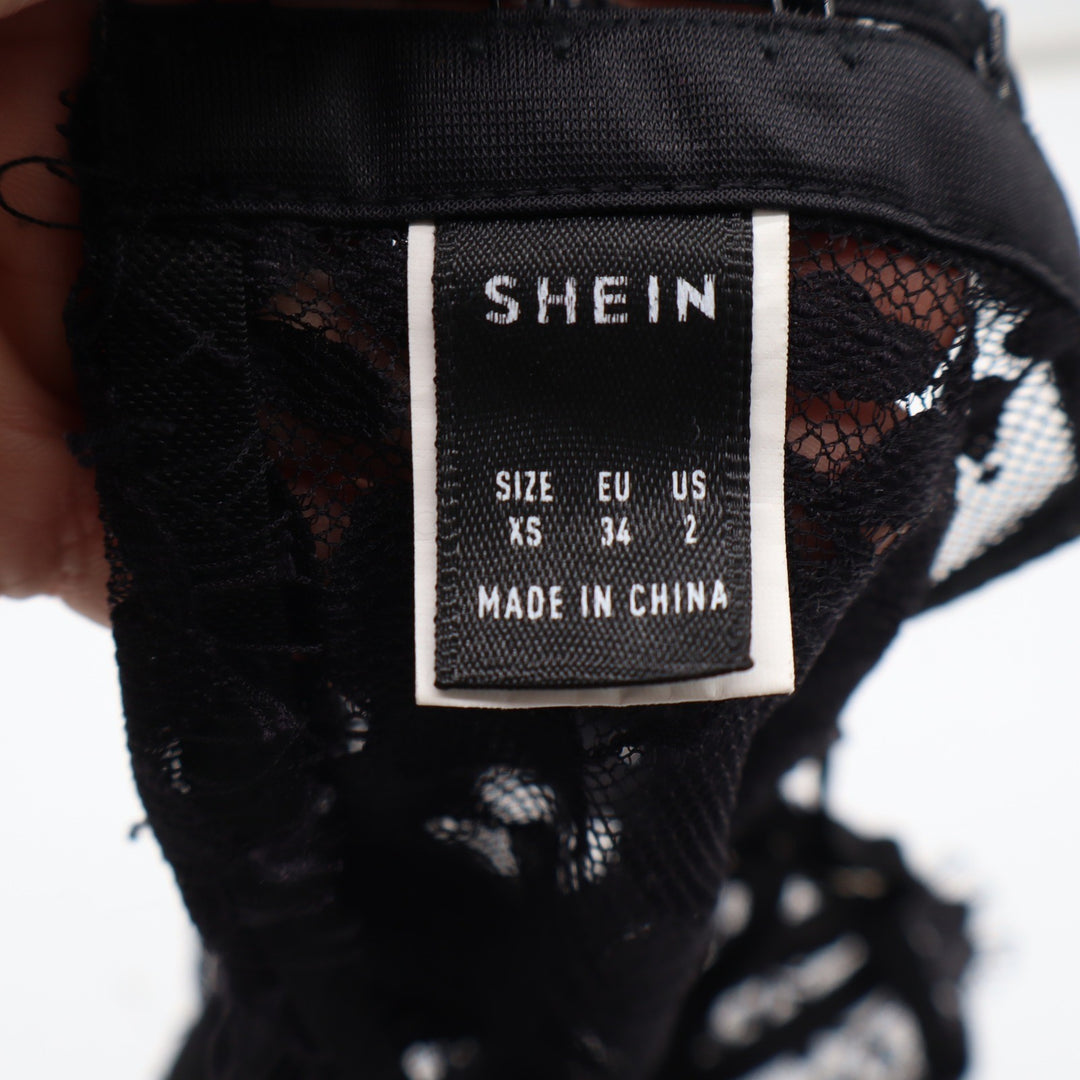 SHEIN Bustier Top Womens XS Floral Lace Black Eyelash Trim Underwire Excellent