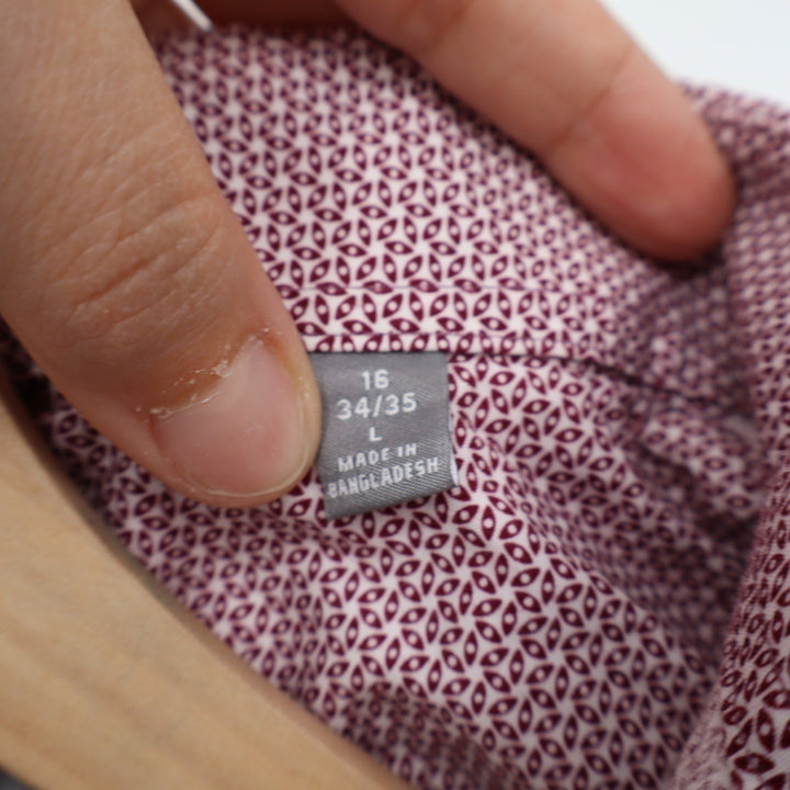 Michael Kors Mens Slim Fit Untucked Length Burgundy Geometric Shirt 16 34/35 L