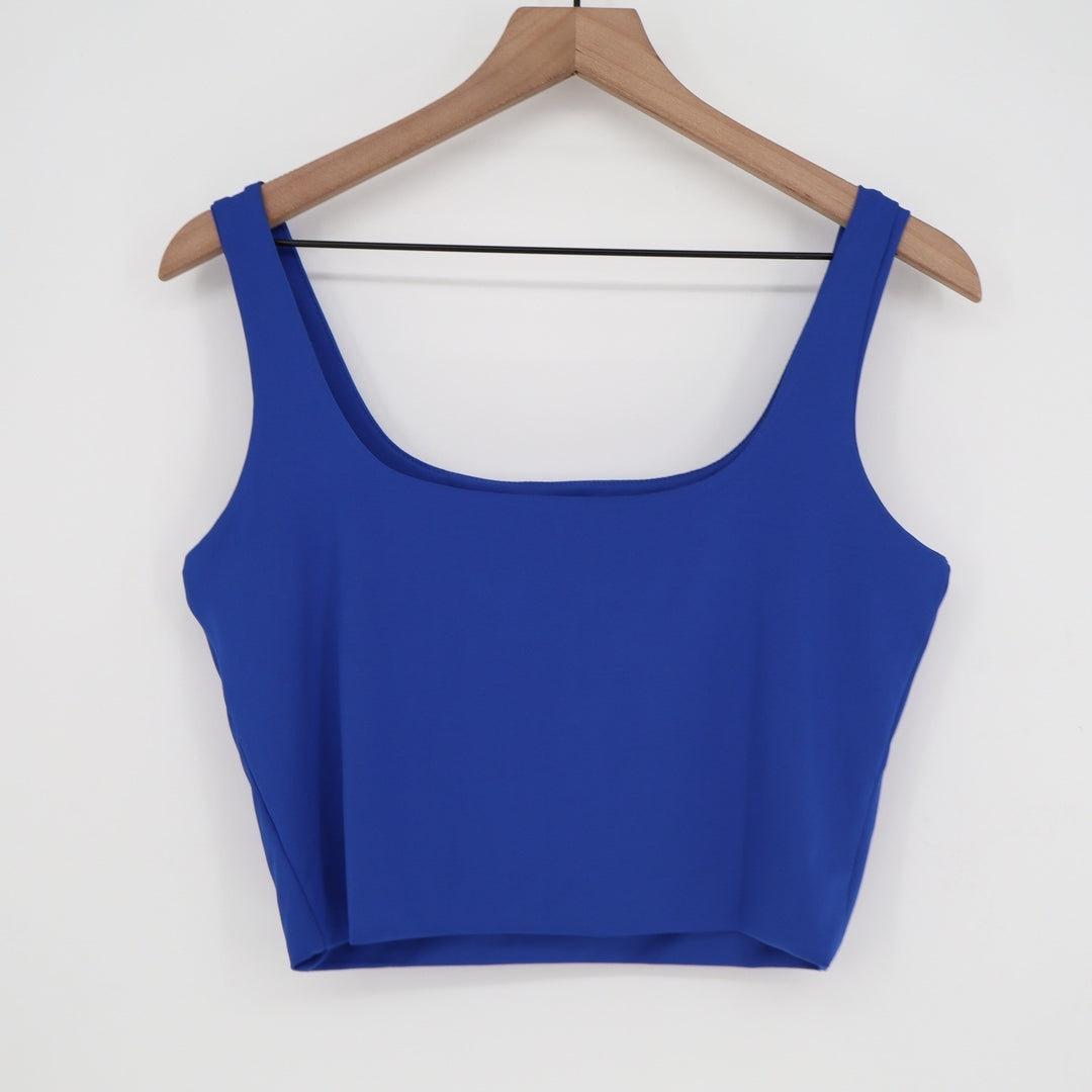 Royal Blue Scoop Neck Crop Top Tank Sleeveless Stretch Size L
