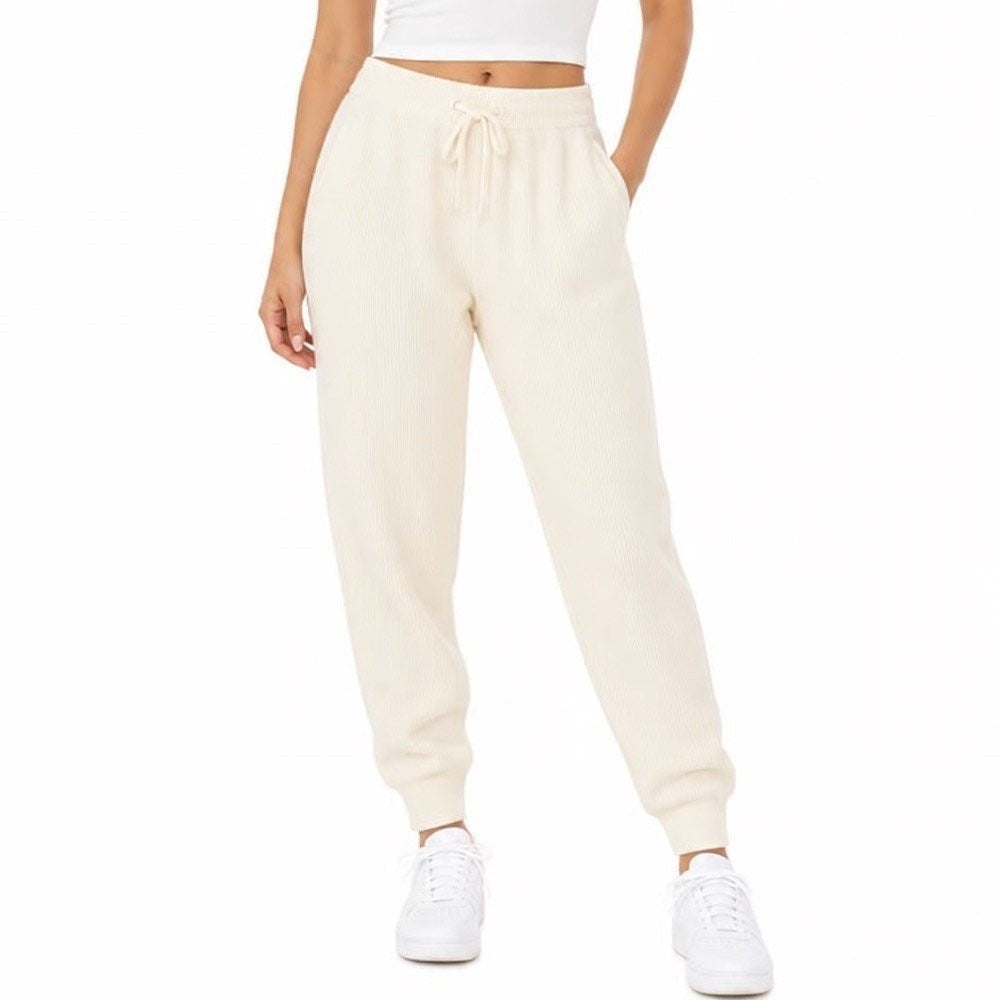 DSG Womens So Soft Ottoman Jogger Light Cream Ribbed Knit Pants Size S