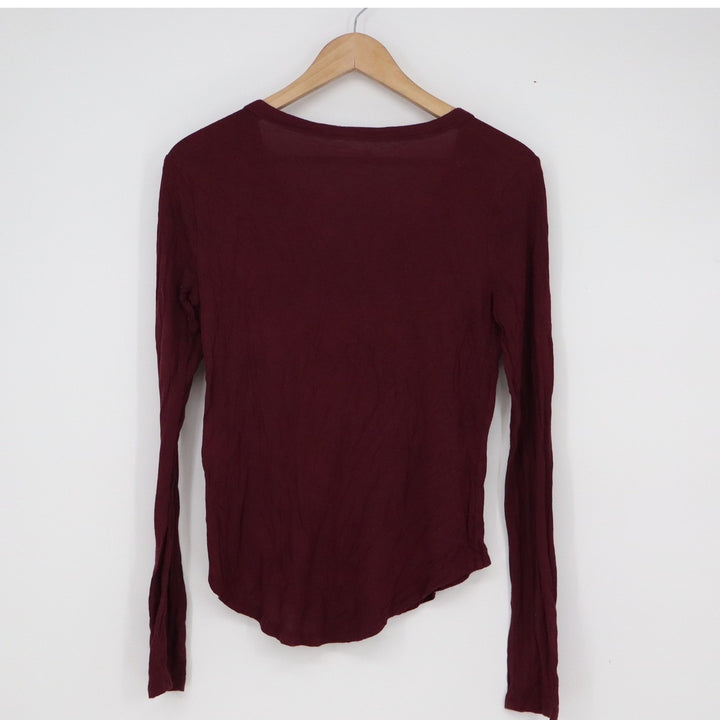 No Boundaries Burgundy V-Neck Long Sleeve Top Curved Hem XS