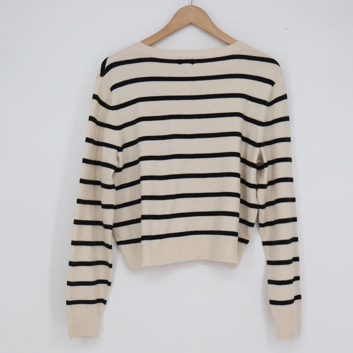 A New Day Womens Striped Button Front Cardigan Sweater Cream Black Size M