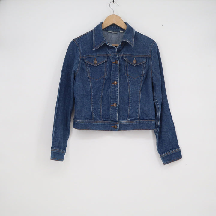 New York & Company Womens Medium Wash Denim Trucker Jacket Blue Size S Stretch