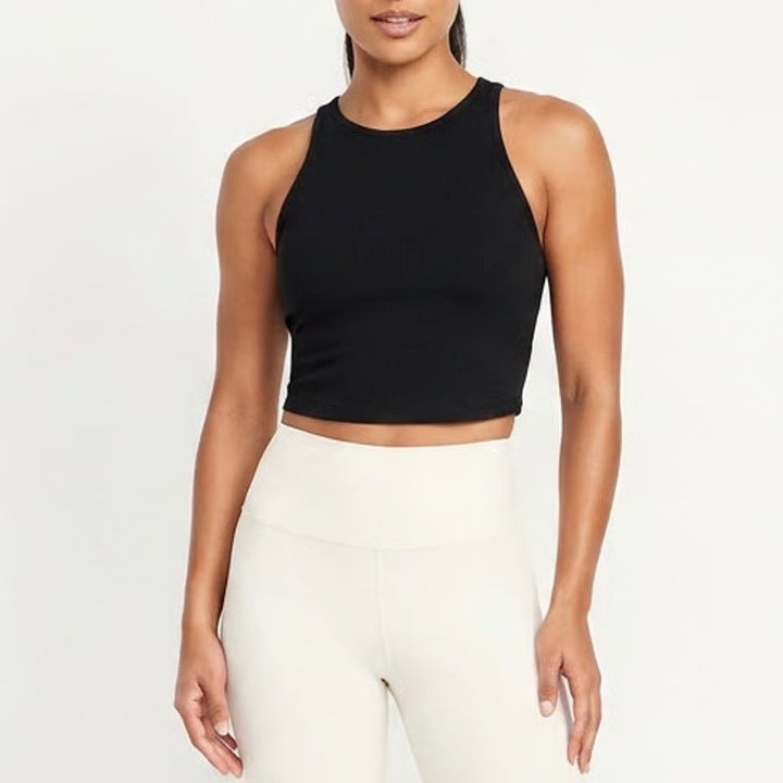 Old Navy Active PowerChill Black High Neck Crop Tank Top Go-Dry Medium