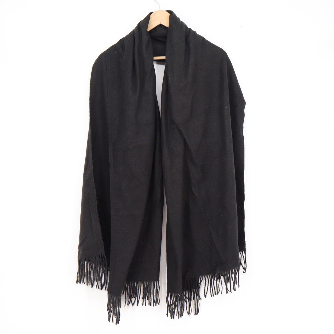 Sky Cashmere Black 100% Virgin Wool Scarf Fringe Trim Oversized Wrap One Size