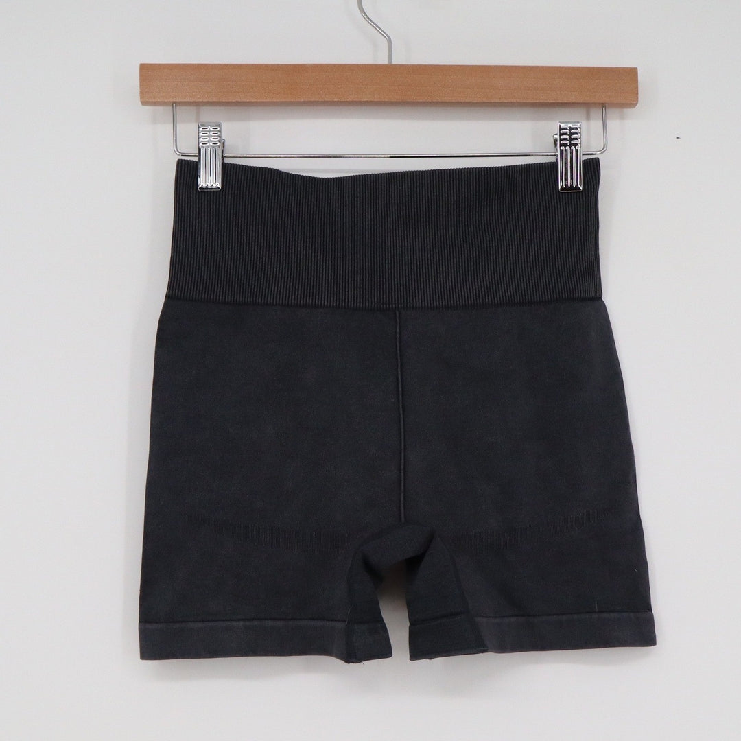 ITZON Womens Black High Waisted Ribbed Seamless Biker Shorts Size S