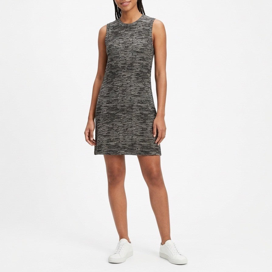 Theory Midi Dress Sheath Dress Womens 12 Heather Gray Stretch Crew Neck Back Zip