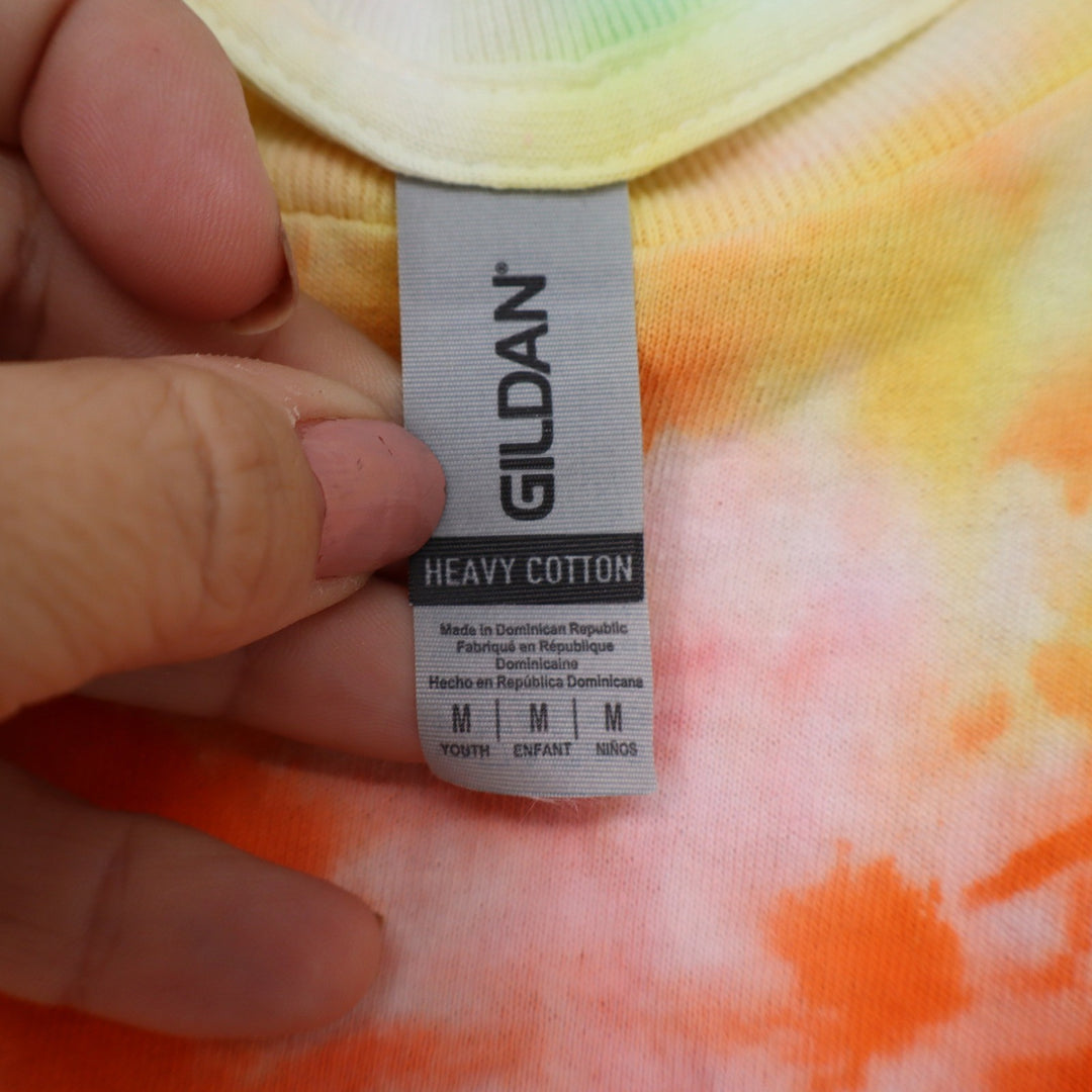 Gildan Sun Outdoors Tie Dye Graphic T-Shirt Youth Medium Rainbow Short Sleeve
