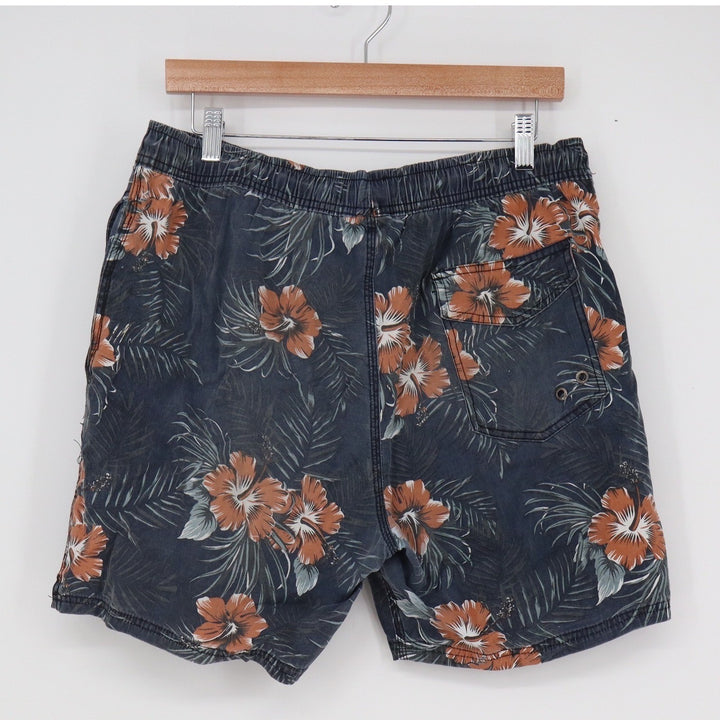 Sunrise Kingdom Mens Floral Board Shorts Navy Blue Hibiscus Tropical Swim M