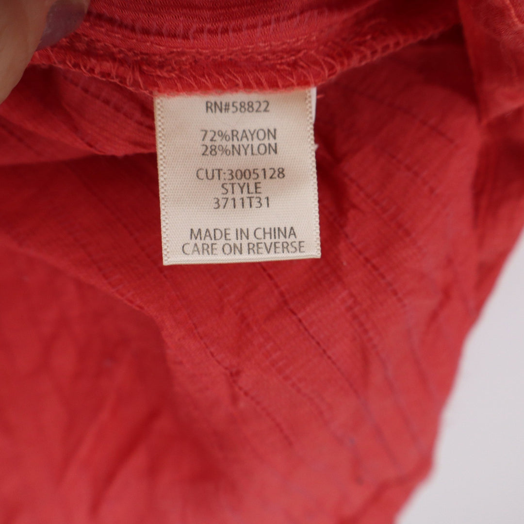Max Studio London Coral Red Textured V-Neck Blouse XL Relaxed Fit Top