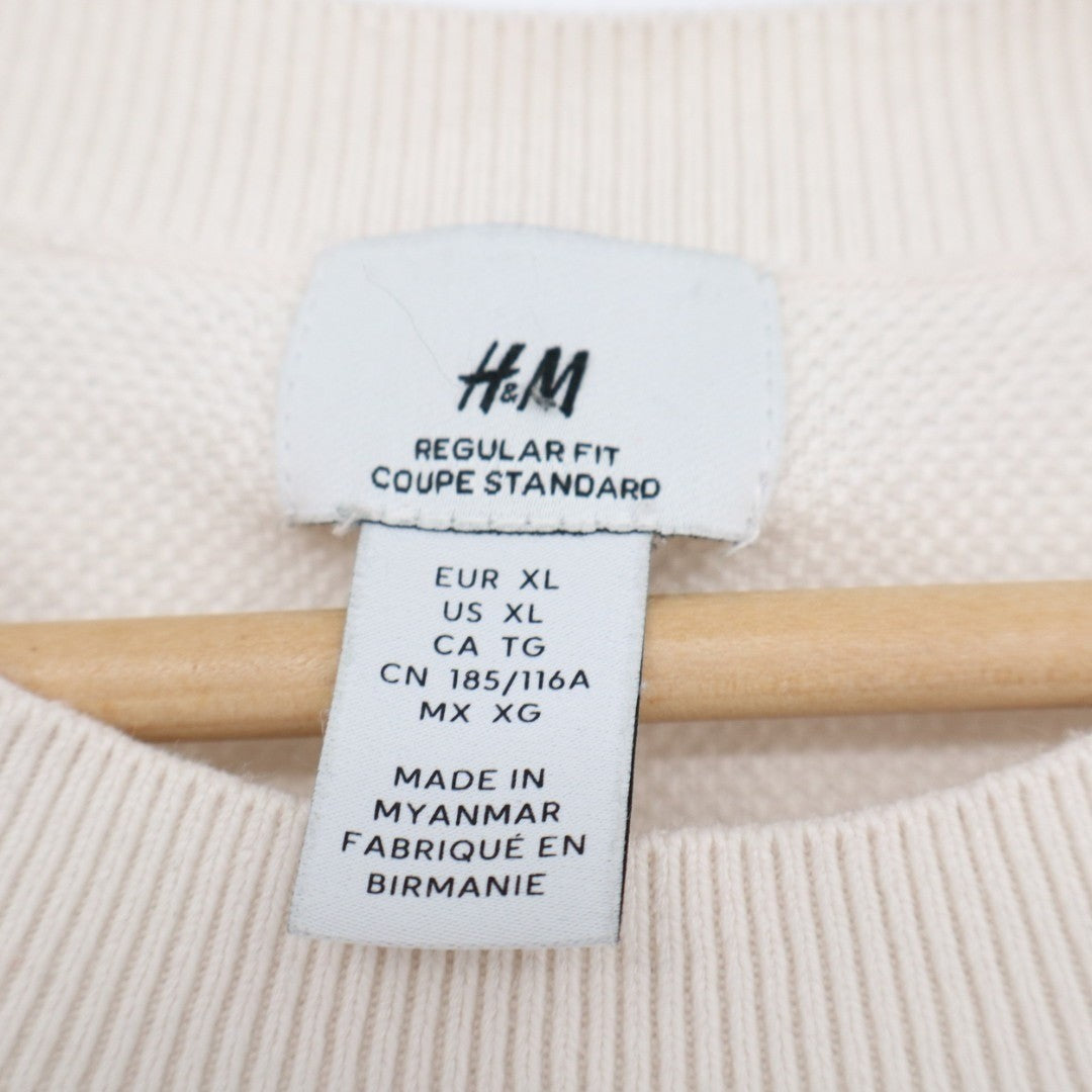H&M T-Shirt Mens XL Beige Knit Regular Fit Coupe Standard Crew Neck Short Sleeve