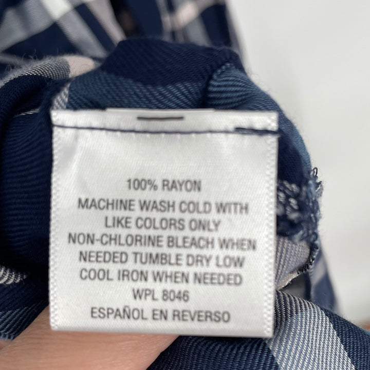 Maison Jules Plaid Cold Shoulder Maxi Shirt Dress Navy Pink Blue XS Tie Waist