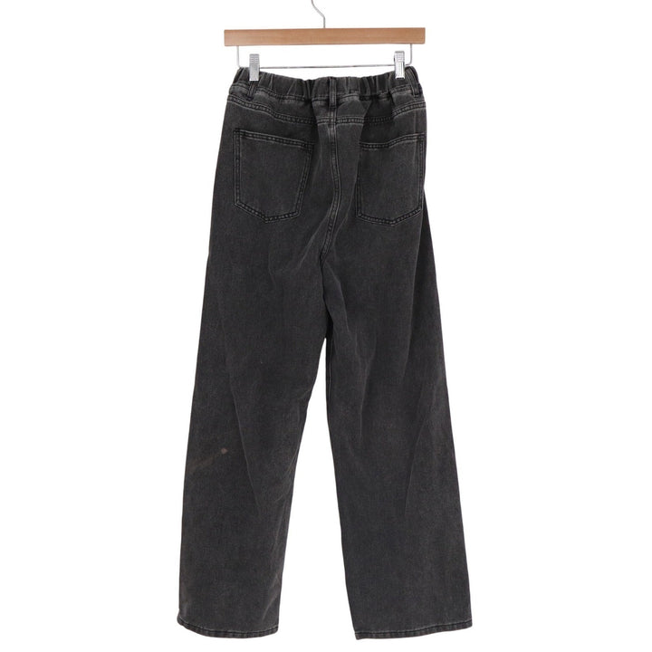 SHEIN Teen Girls Wide Leg Jeans Washed Black Elastic Waist Drawstring Size 16Y
