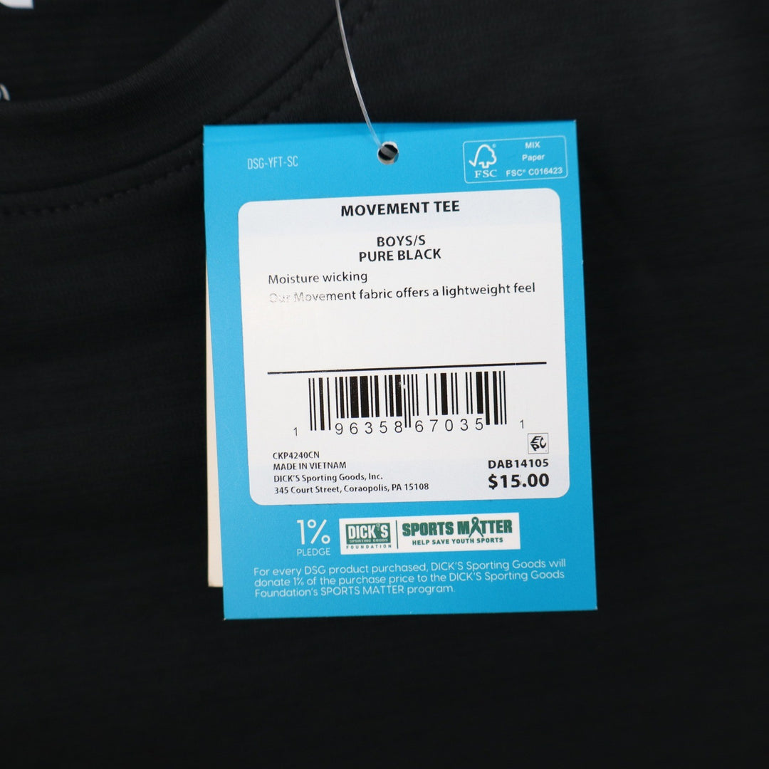 DSG Boys Movement Tee Pure Black Short Sleeve Athletic Shirt Size S 8-9 NEW