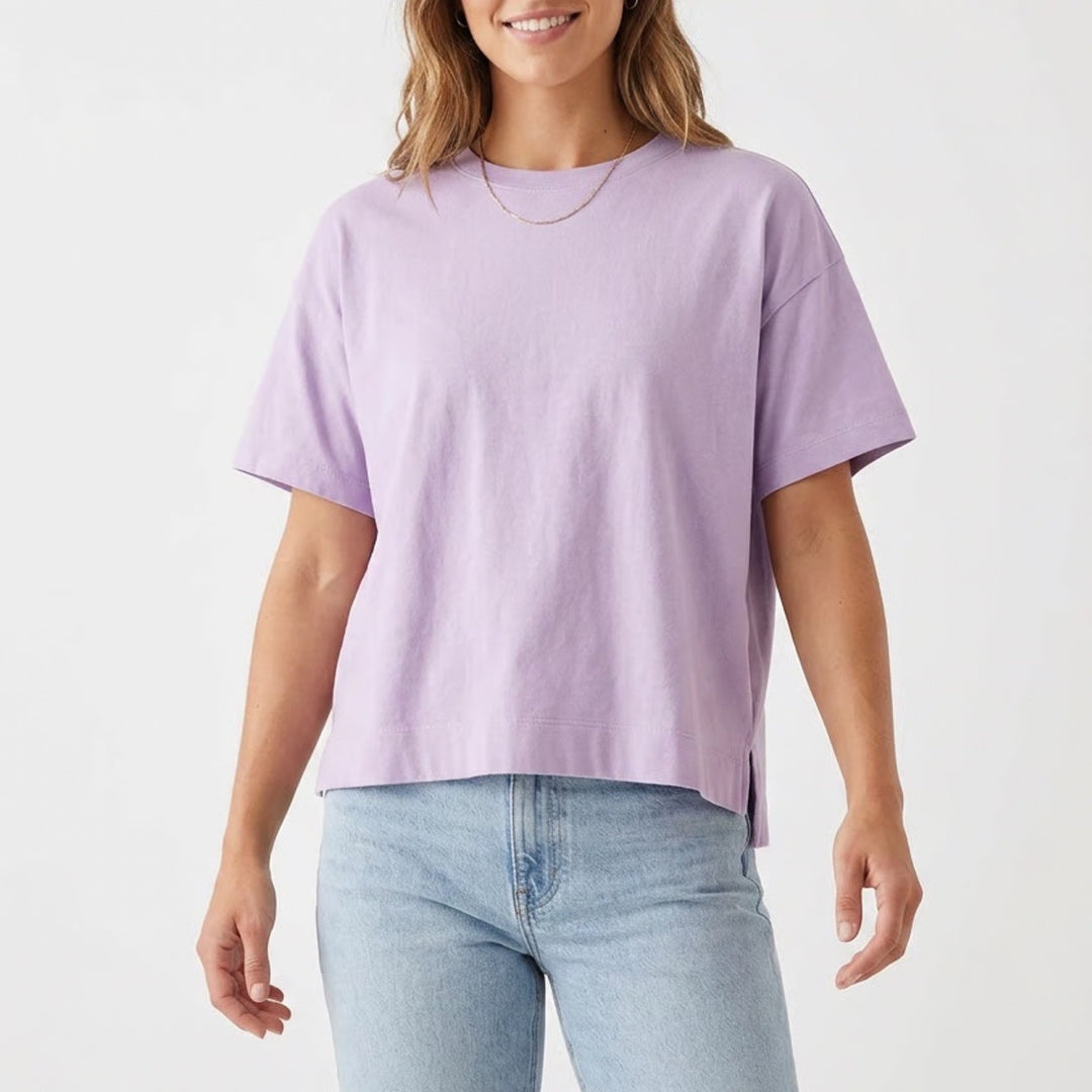 Vintage Tee Womens Medium Lavender Purple Cotton Boxy Crewneck T-Shirt