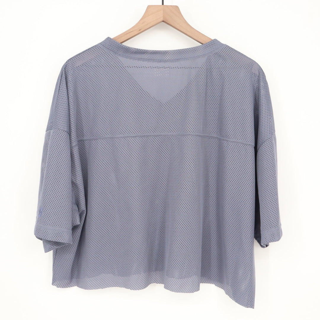Standard Cloth Football Crop Jersey Womens Large Blue Mesh Short Sleeve Pullover