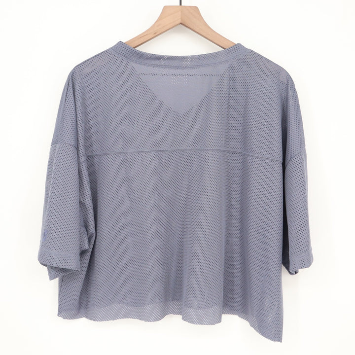 Standard Cloth Football Crop Jersey Womens Large Blue Mesh Short Sleeve Pullover