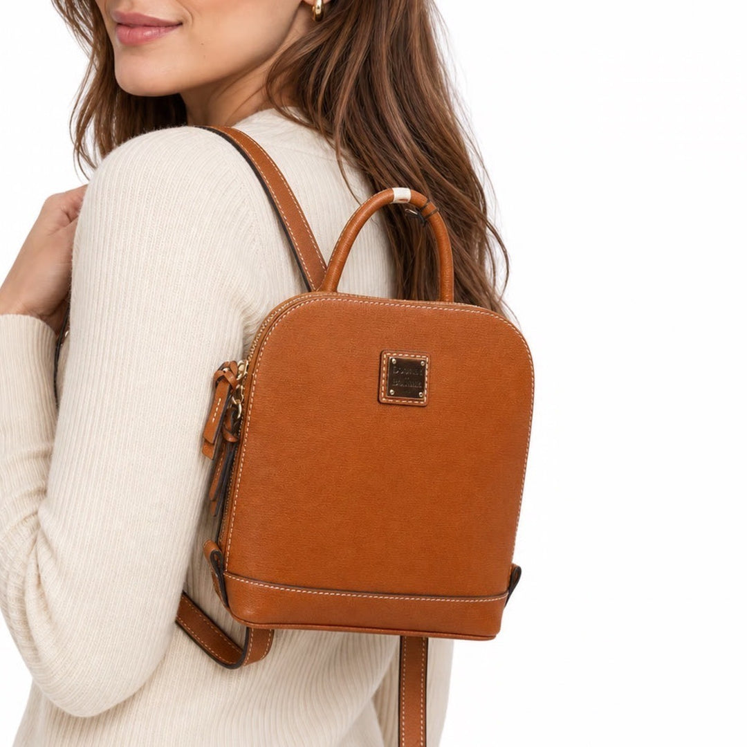 Dooney & Bourke Small Zip Pod Backpack Natural Saffiano Leather