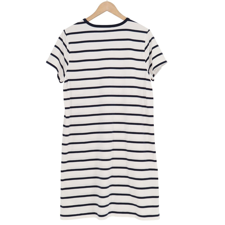 Athleta T-Shirt Dress Women L White Blue Striped Crew Neck Short Sleeve Pullover