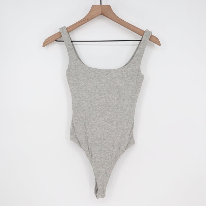 Naked Wardrobe Heather Gray Scoop Neck Sleeveless Thong Bodysuit XS