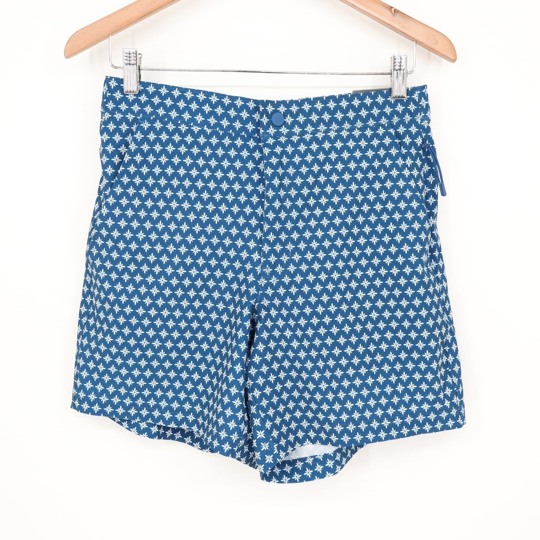 VRST Mens Resort Short 6" Deep Denim Print Blue White Floral Stretch Small