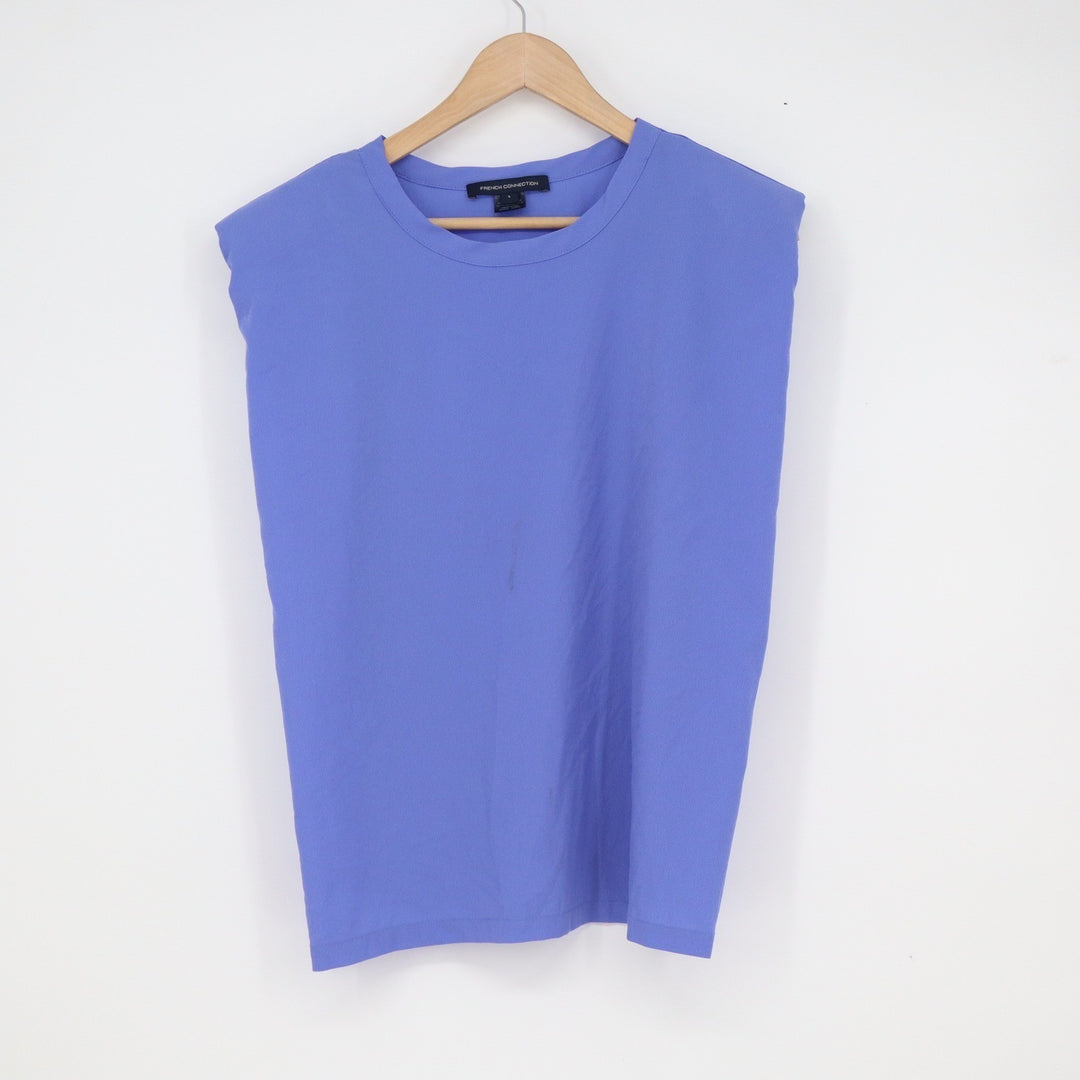 French Connection Periwinkle Blue Padded Shoulder Muscle Tee Top Large