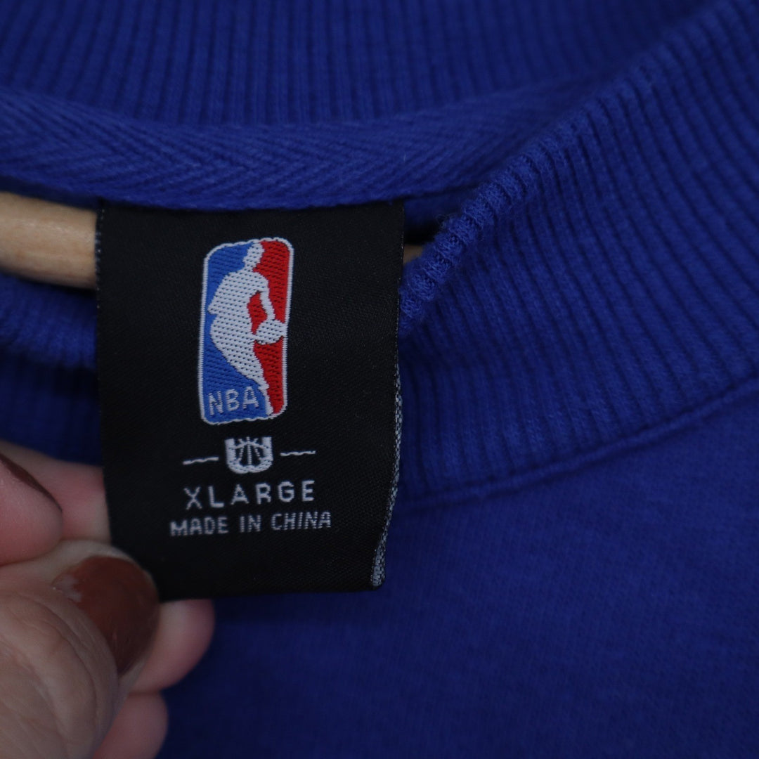 NBA Philadelphia Sixers Cropped Sweatshirt Blue XL Side Stripe Drawstring Hem