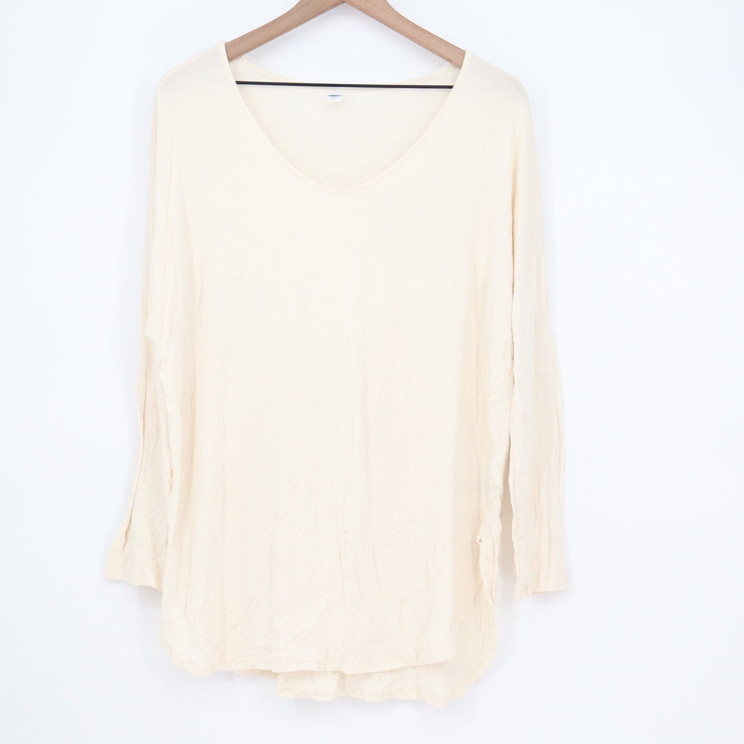 Old Navy Luxe Cream V-Neck Long Sleeve Relaxed Tunic Top Womens Large