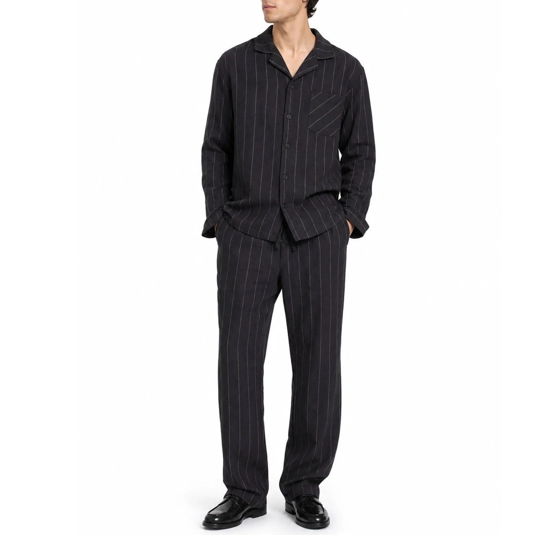 Goodfellow & Co Mens Pajama Set XL Black Pinstripe 100% Cotton Button Up
