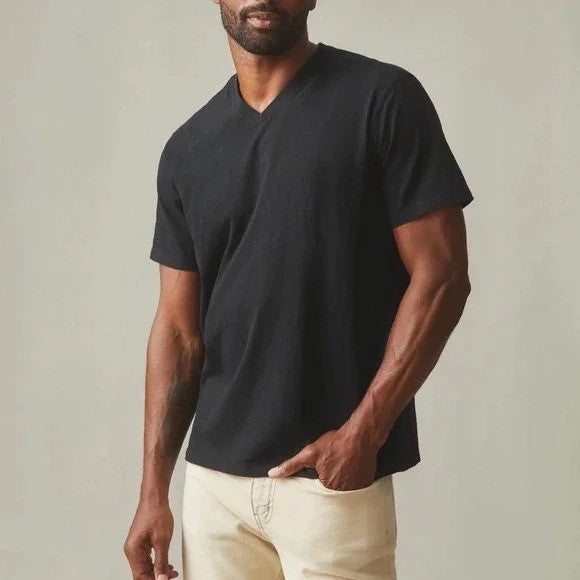 American Giant Mens V Neck T Shirt Black Size L Made in USA Cotton