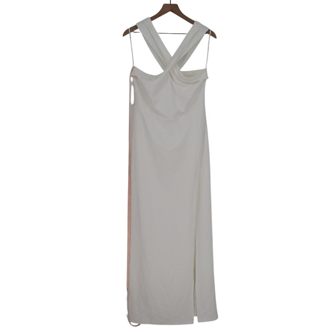 Lulus Head to Cocktail Hour Halter Neck Maxi Dress Womens 2XL White Front Slit