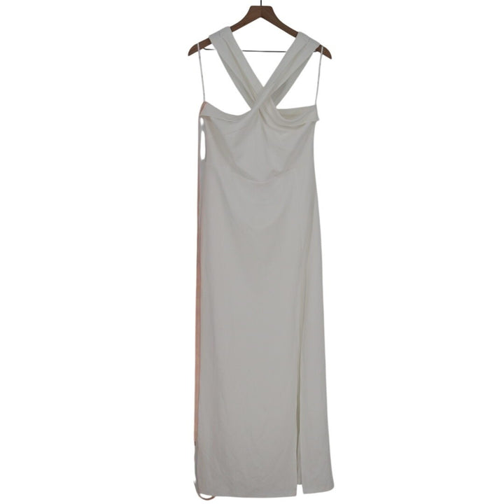 Lulus Head to Cocktail Hour Halter Neck Maxi Dress Womens 2XL White Front Slit
