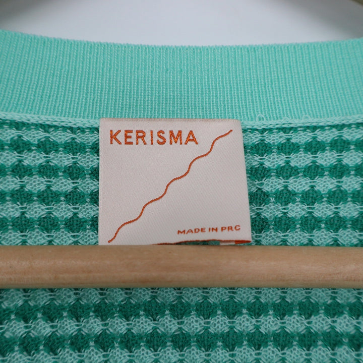 Kerisma Green Geometric Knit Open Front Cardigan Mid-Length Lightweight Sweater