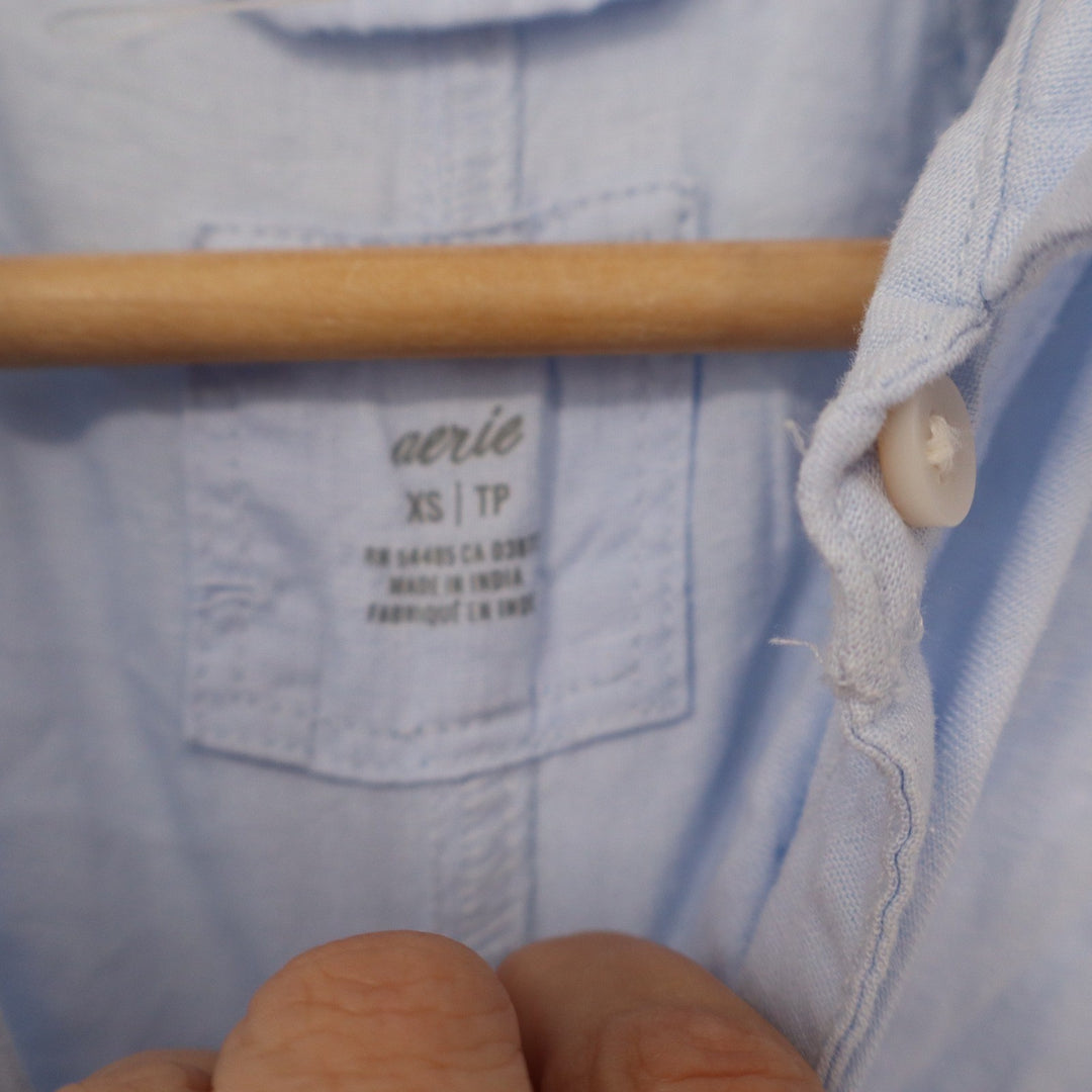 Aerie Light Blue Linen Blend Button Down Shirt Long Sleeve XS