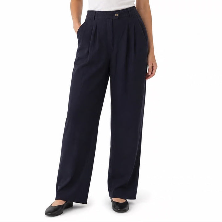 NY Jeans New York Jeans Navy Blue Pleated Trousers High Rise Cotton Pants Sz 10