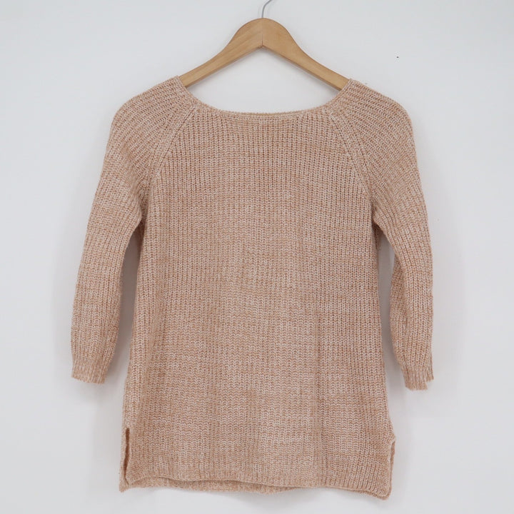 Mak B Womens Peach Marled Knit Boat Neck Raglan Sweater Size Small
