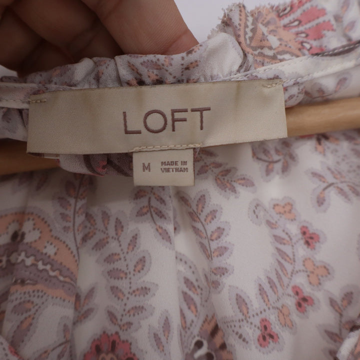 LOFT Womens Pink Paisley Floral V-Neck Ruffle Cuff Blouse Top Medium