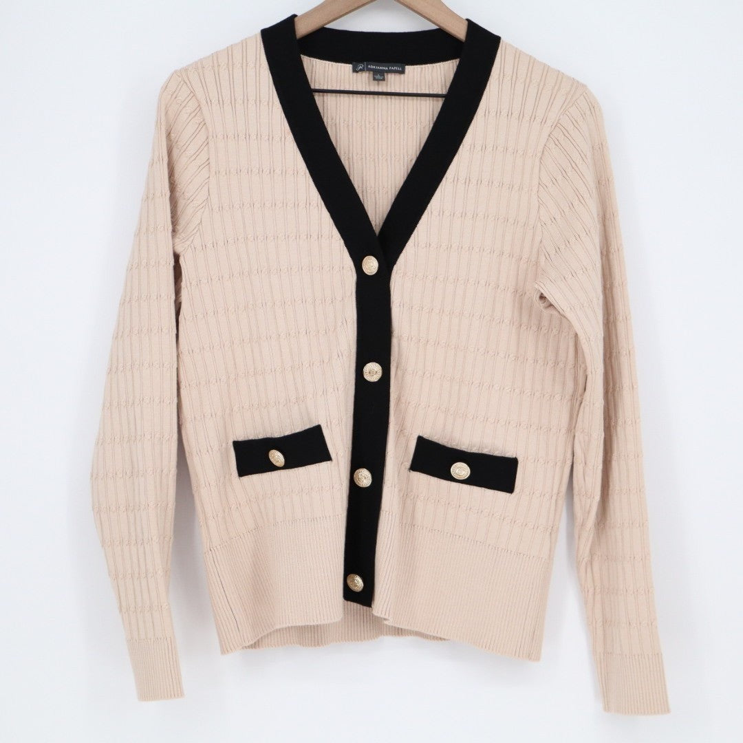 Adrianna Papell Cardigan Sweater Womens Large Blush Knitted Ribbed Long Sleeve