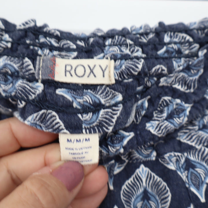 Roxy Navy Blue Geometric Print Linen Blend Wide Leg Drawstring Beach Pants M