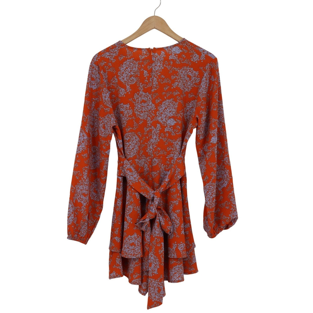 Unbranded Orange Blue Floral Long Sleeve Ruffle Romper V-Neck Size M
