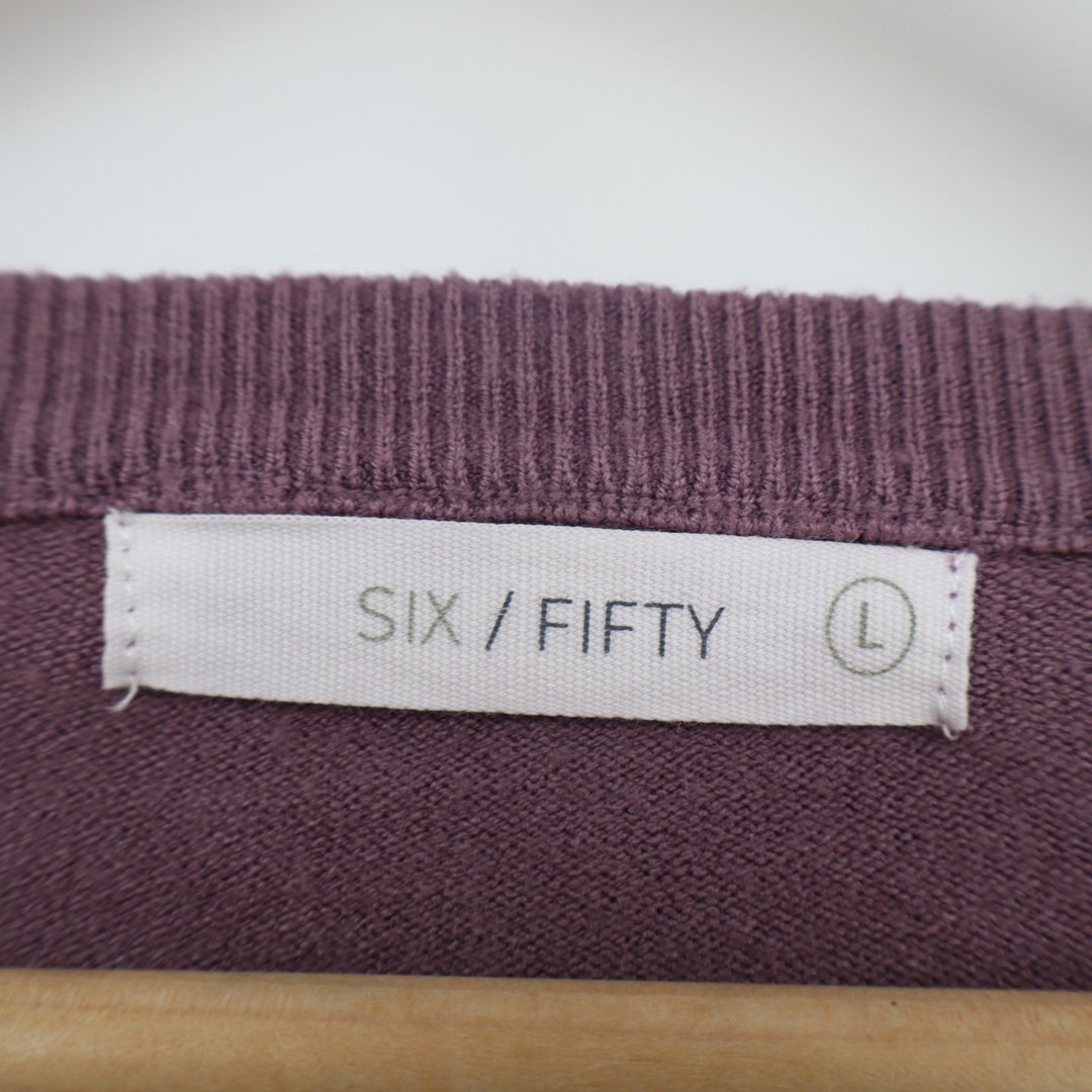 Six Fifty Sweater Womens Large Purple Knitted Ribbed Crew Neck Drop Shoulder